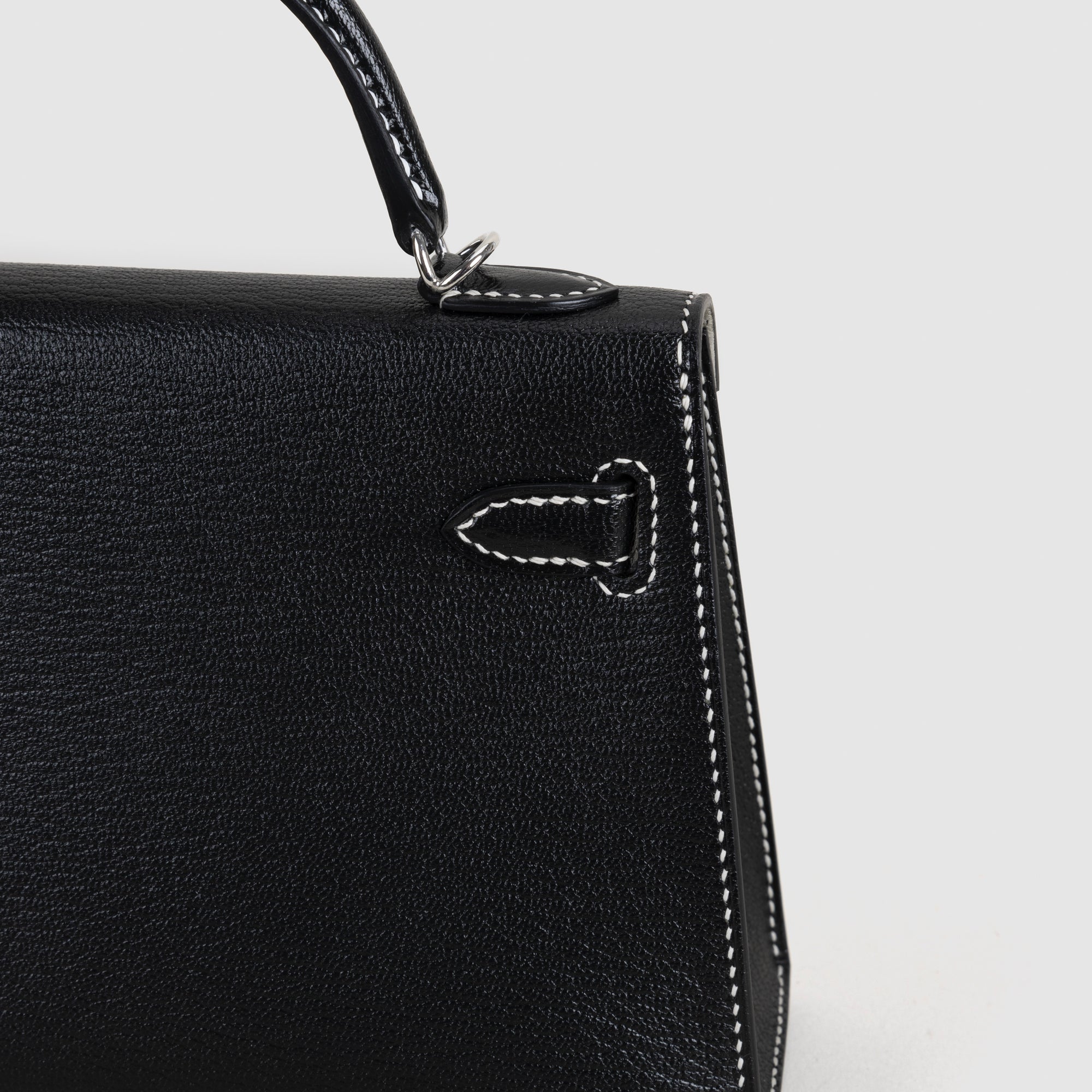 MINI KELLY II (20) CHEVRE LEATHER HORSESHOE STAMP (HSS) NOIR (BLACK) & GRIS PERLE WITH PALLADIUM HARDWARE (PHW)