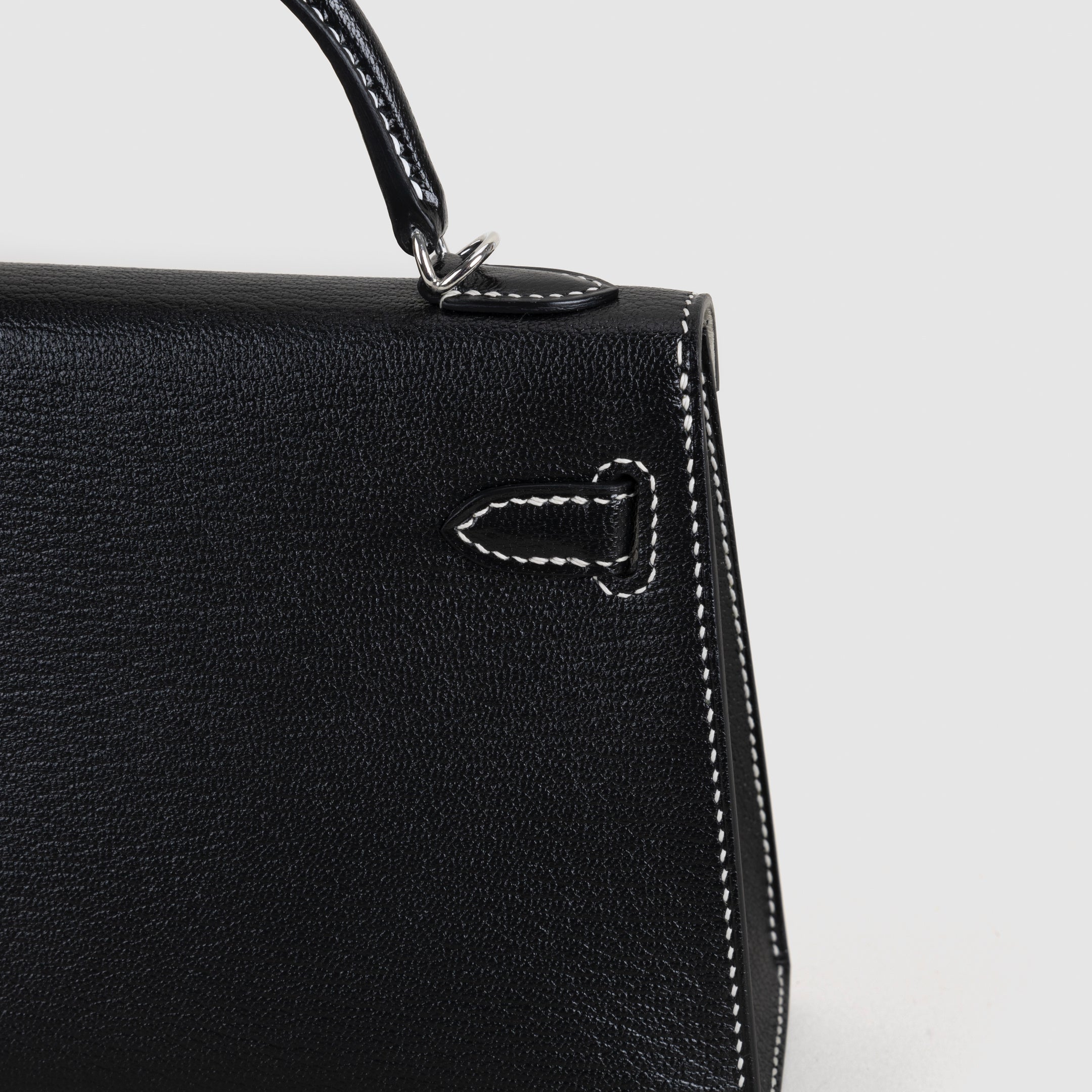 MINI KELLY II (20) CHEVRE LEATHER HORSESHOE STAMP (HSS) NOIR (BLACK) & GRIS PERLE WITH PALLADIUM HARDWARE (PHW)