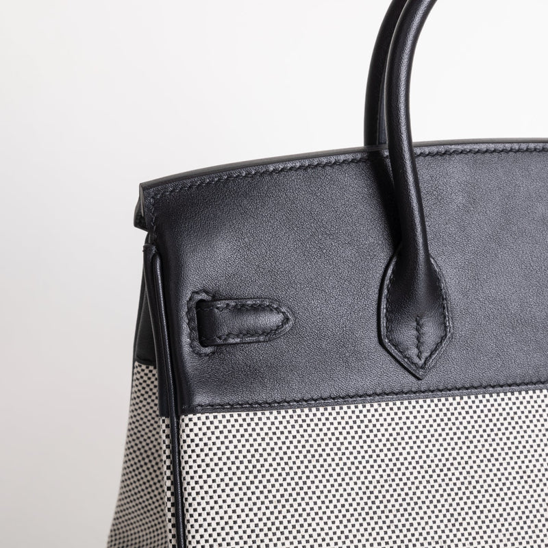 BIRKIN 25 ECRU TOILE SWIFT LEATHER NOIR (BLACK) WITH PALLADIUM HARDWARE (PHW)