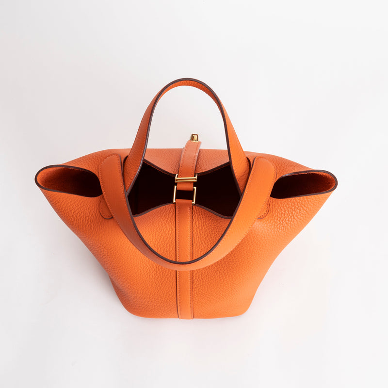 PICOTIN 18 LOCK CLEMENCE LEATHER ORANGE WITH GOLD HARDWARE (GHW)