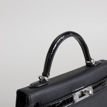 MINI KELLY II (20) TOUCH SHINY MISSISSIPPIENSIS ALLIGATOR LEATHER & EPSOM LEATHER NOIR (BLACK) WITH PALLADIUM HARDWARE (PHW)