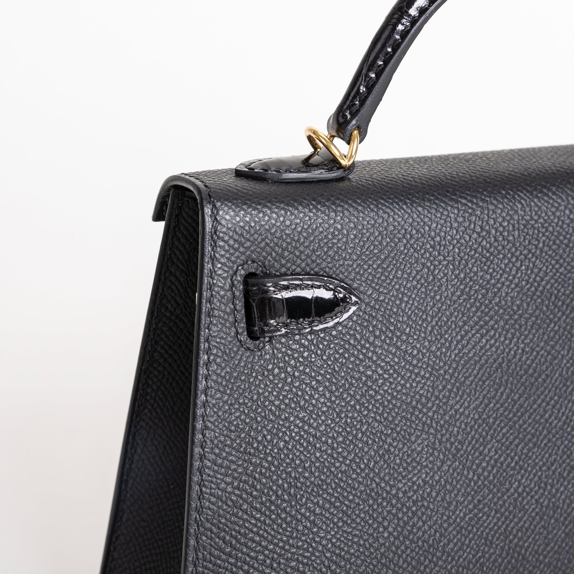 MINI KELLY II (20) TOUCH SHINY MISSISSIPPIENSIS ALLIGATOR LEATHER & EPSOM LEATHER NOIR (BLACK) WITH GOLD HARDWARE (GHW)