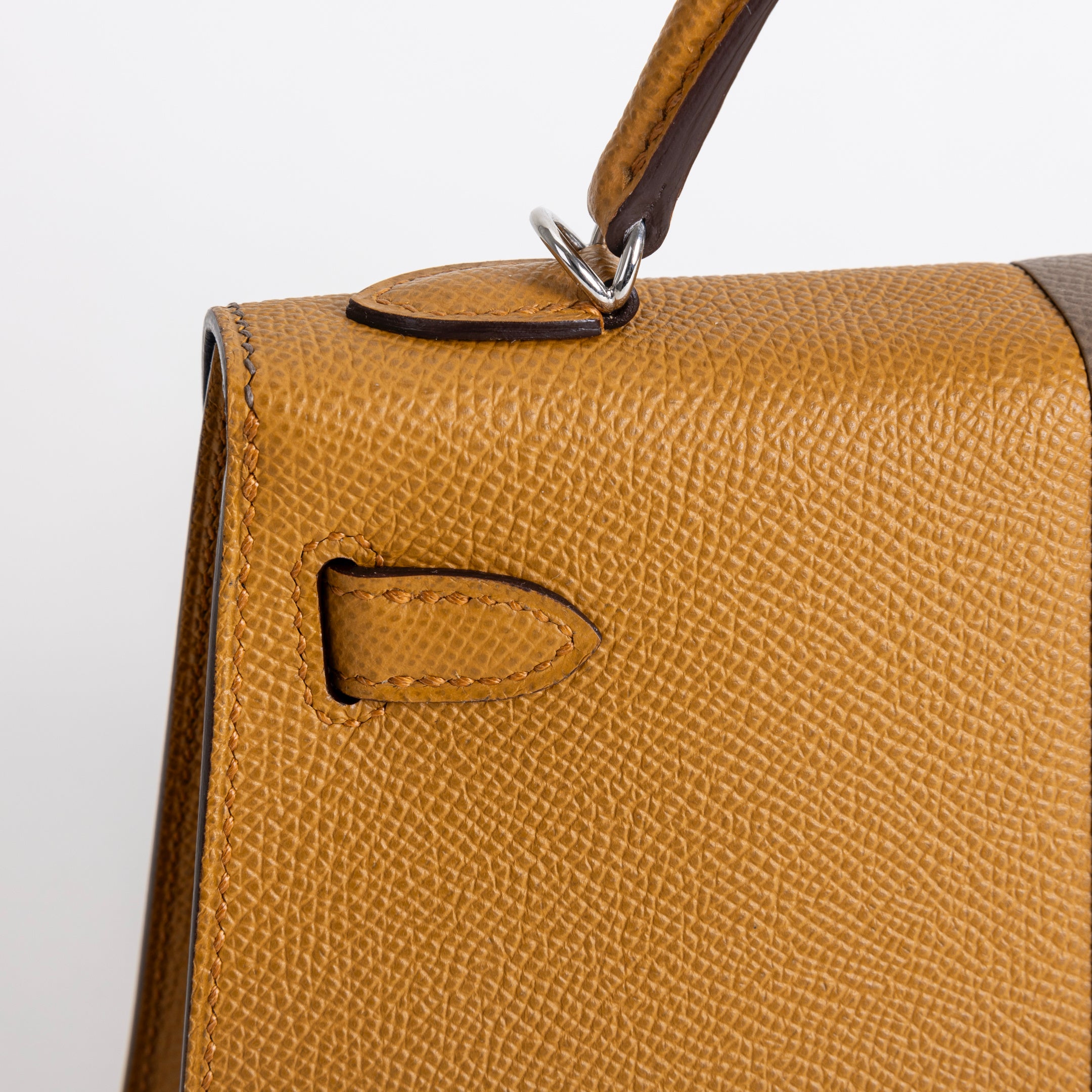 MINI KELLY II (20) CASAQUE EPSOM LEATHER SESAME & ETOUPE & BLEU INDIGO WITH PALLADIUM HARDWARE (PHW)