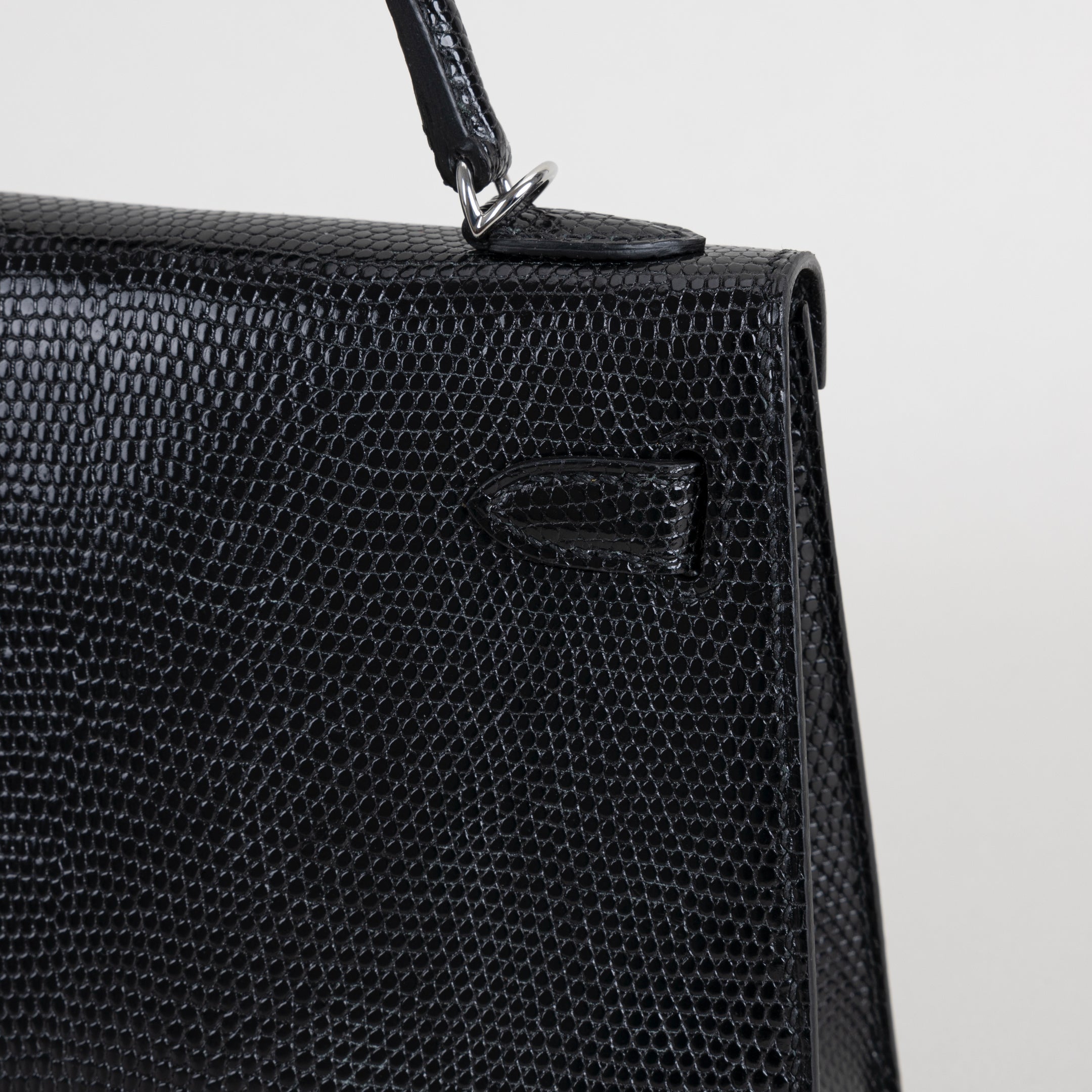 MINI KELLY II (20) LIZARD LEATHER NOIR (BLACK) WITH PALLADIUM HARDWARE (PHW)