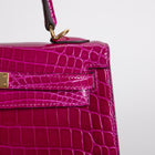 KELLY 25 SHINY (LISSE) MISSISSIPPIENSIS ALLIGATOR LEATHER ROSE SCHEHERAZADE WITH GOLD HARDWARE (GHW)