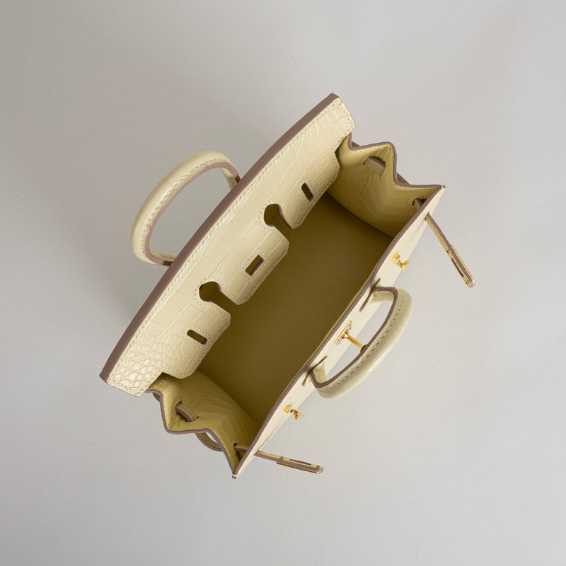 BIRKIN 20 (SELLIER SHAPE) MATTE MISSISSIPPIENSIS ALLIGATOR LEATHER VANILLA WITH GOLD HARDWARE (GHW)