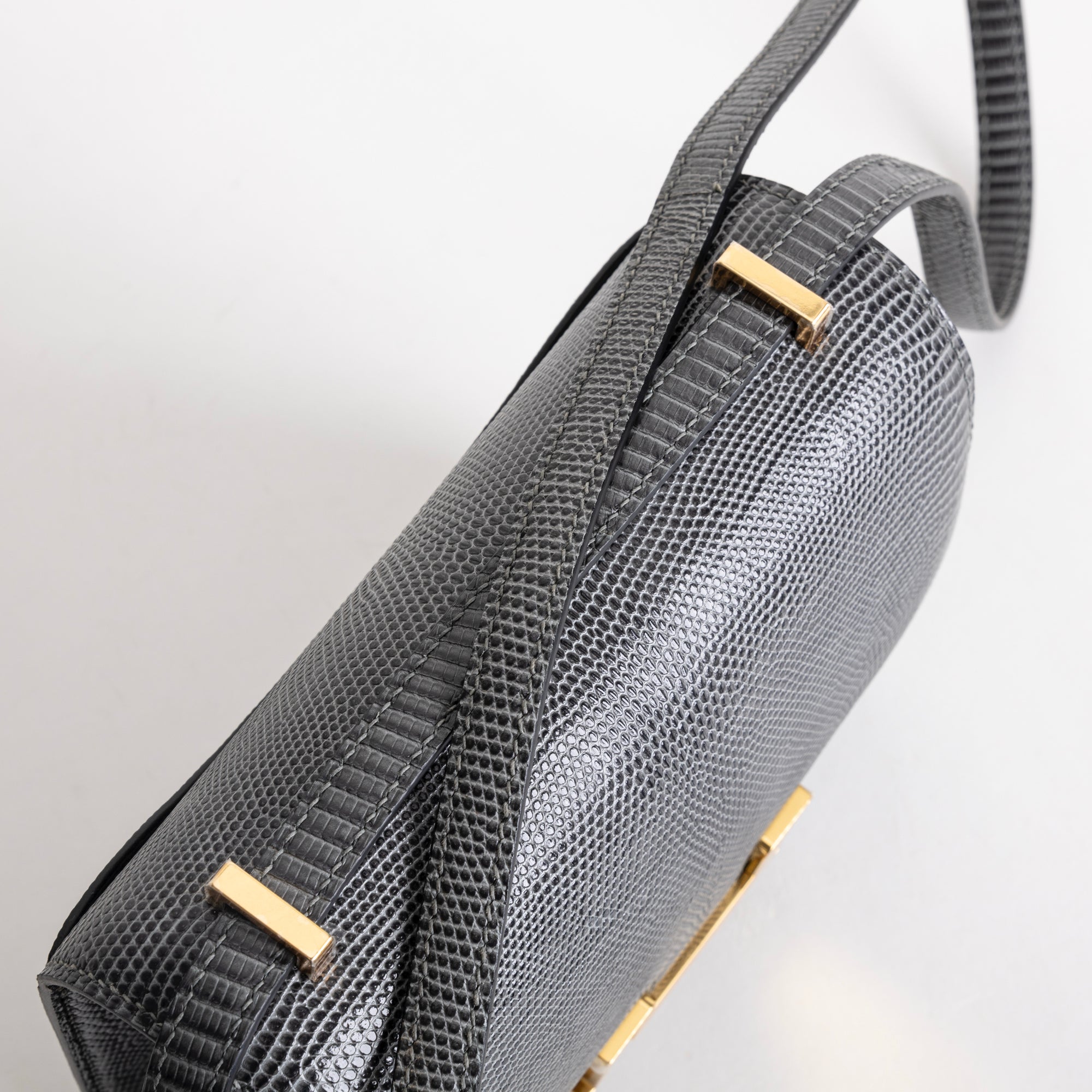CONSTANCE 18 (MINI) LIZARD LEATHER GRIS FONCE WITH GOLD HARDWARE (GHW)
