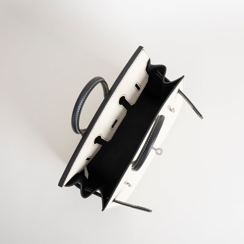 BIRKIN 25 EPSOM LEATHER (SELLIER SHAPE) HORSESHOE STAMP (HSS) BI-COLOR NATA & NOIR (BLACK) WITH PALLADIUM HARDWARE (PHW)