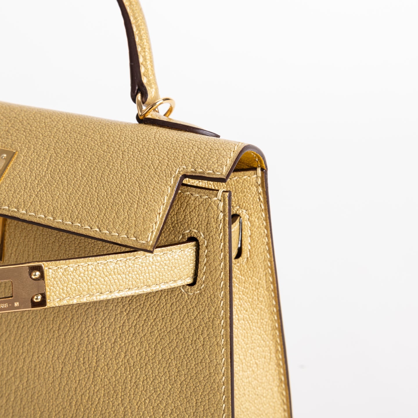 MINI KELLY II (20) CHEVRE LEATHER METALLIC DORE WITH GOLD HARDWARE (GHW)