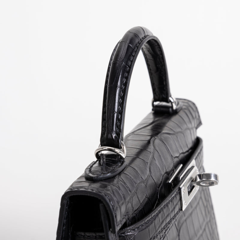 MINI KELLY II (20) MATTE MISSISSIPPIENSIS ALLIGATOR LEATHER NOIR (BLACK) WITH PALLADIUM HARDWARE (PHW)