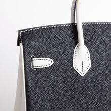 BIRKIN 25 TOGO LEATHER HORSESHOE STAMP (HSS) BI-COLOR NOIR (BLACK) & WHITE WITH GOLD HARDWARE (GHW)