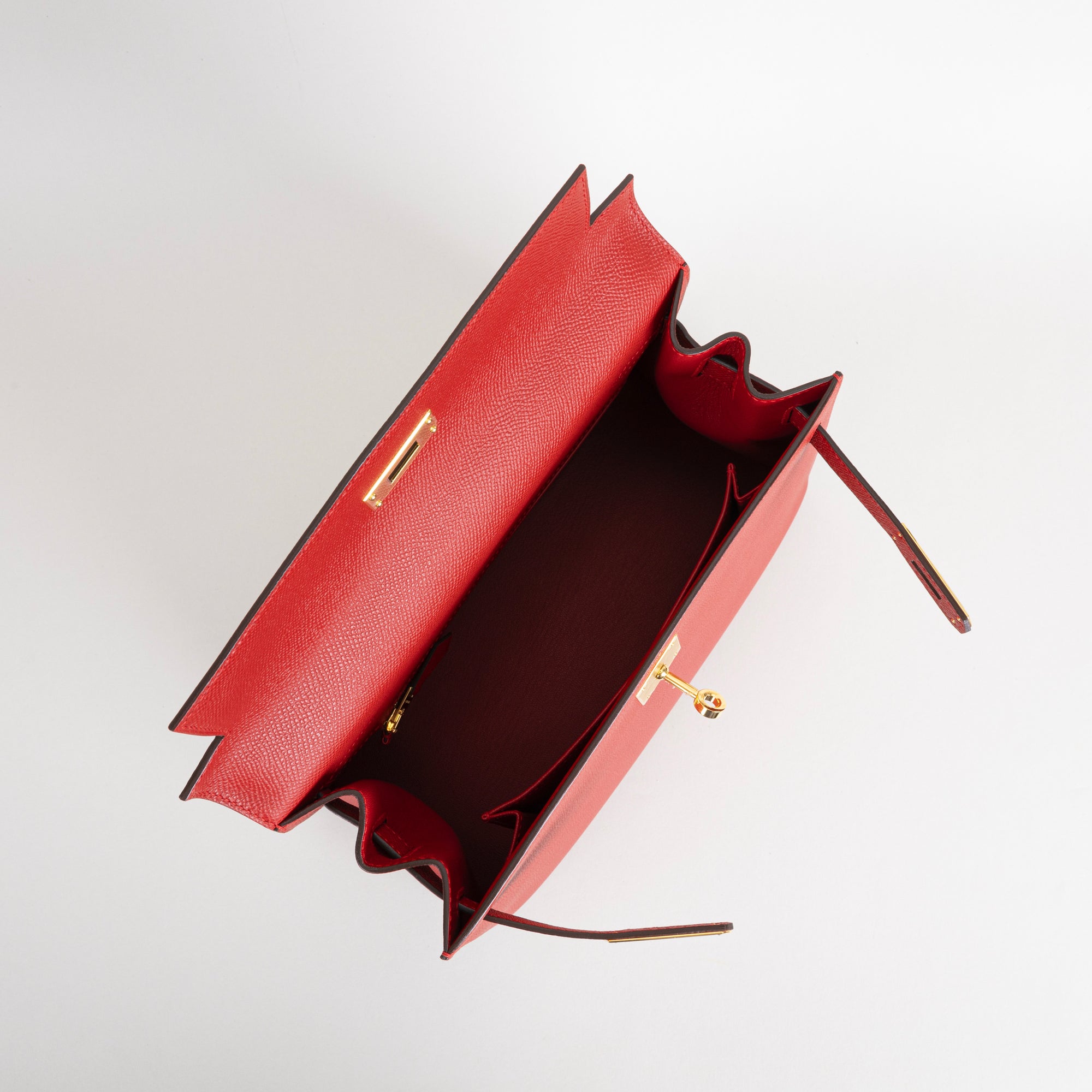 KELLY 28 EPSOM LEATHER ROUGE CASAQUE WITH GOLD HARDWARE (GHW)