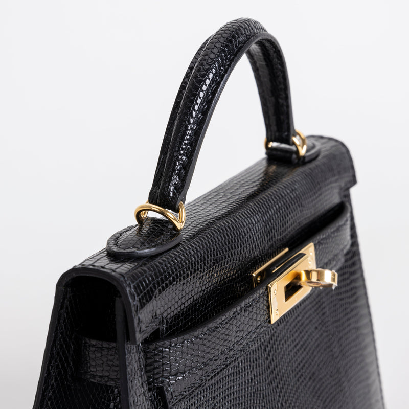 MINI KELLY II (20) LIZARD LEATHER NOIR (BLACK) WITH GOLD HARDWARE (GHW)