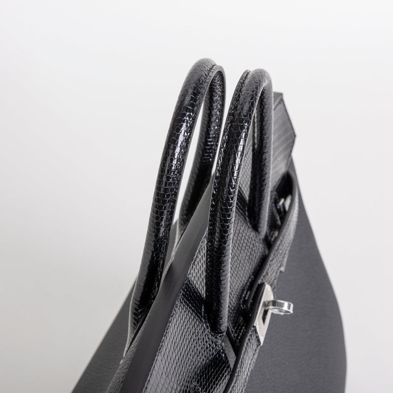 BIRKIN 25 TOUCH LIZARD LEATHER & TOGO LEATHER NOIR (BLACK) WITH PALLADIUM HARDWARE (PHW)