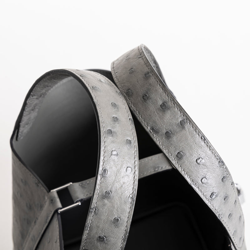 PICOTIN 18 LOCK OSTRICH LEATHER GRIS MEYER WITH PALLADIUM HARDWARE (PHW)