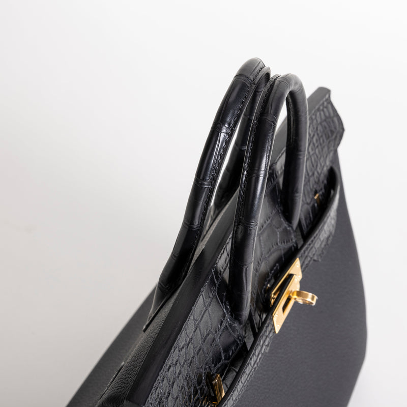 BIRKIN 25 TOUCH MATTE MISSISSIPPIENSIS ALLIGATOR LEATHER & TOGO LEATHER NOIR (BLACK) WITH GOLD HARDWARE (GHW)
