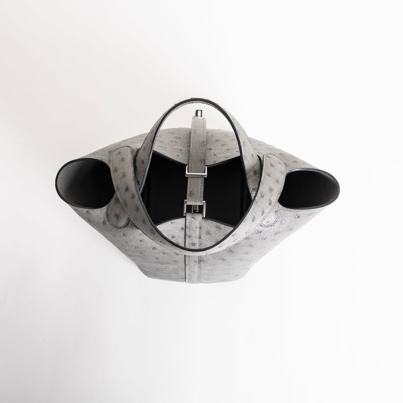 PICOTIN 18 LOCK OSTRICH LEATHER GRIS MEYER WITH PALLADIUM HARDWARE (PHW)