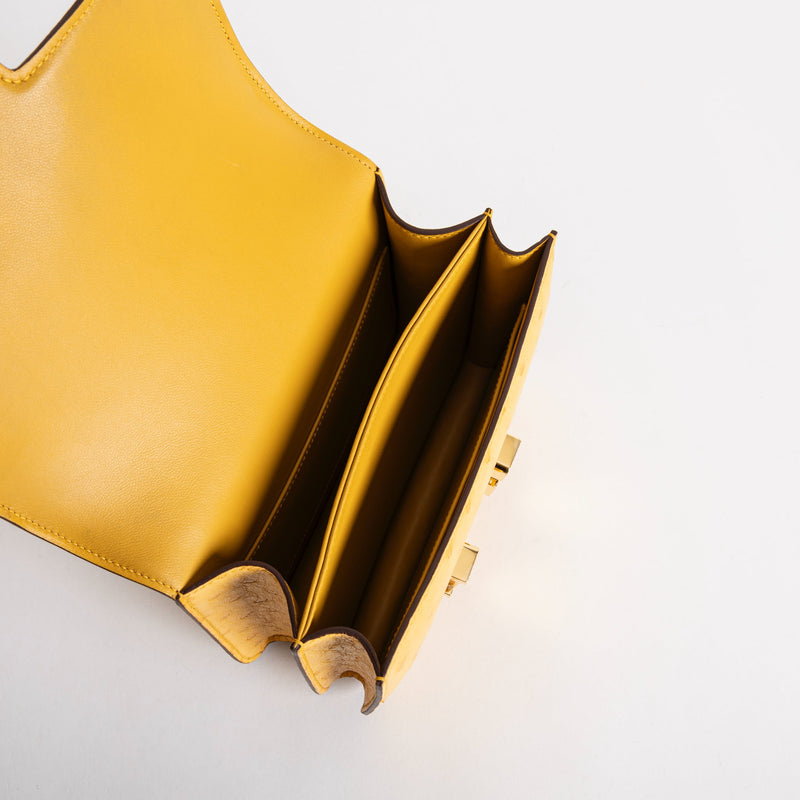 CONSTANCE 18 (MINI) OSTRICH LEATHER JAUNE AMBRE WITH GOLD HARDWARE (GHW)