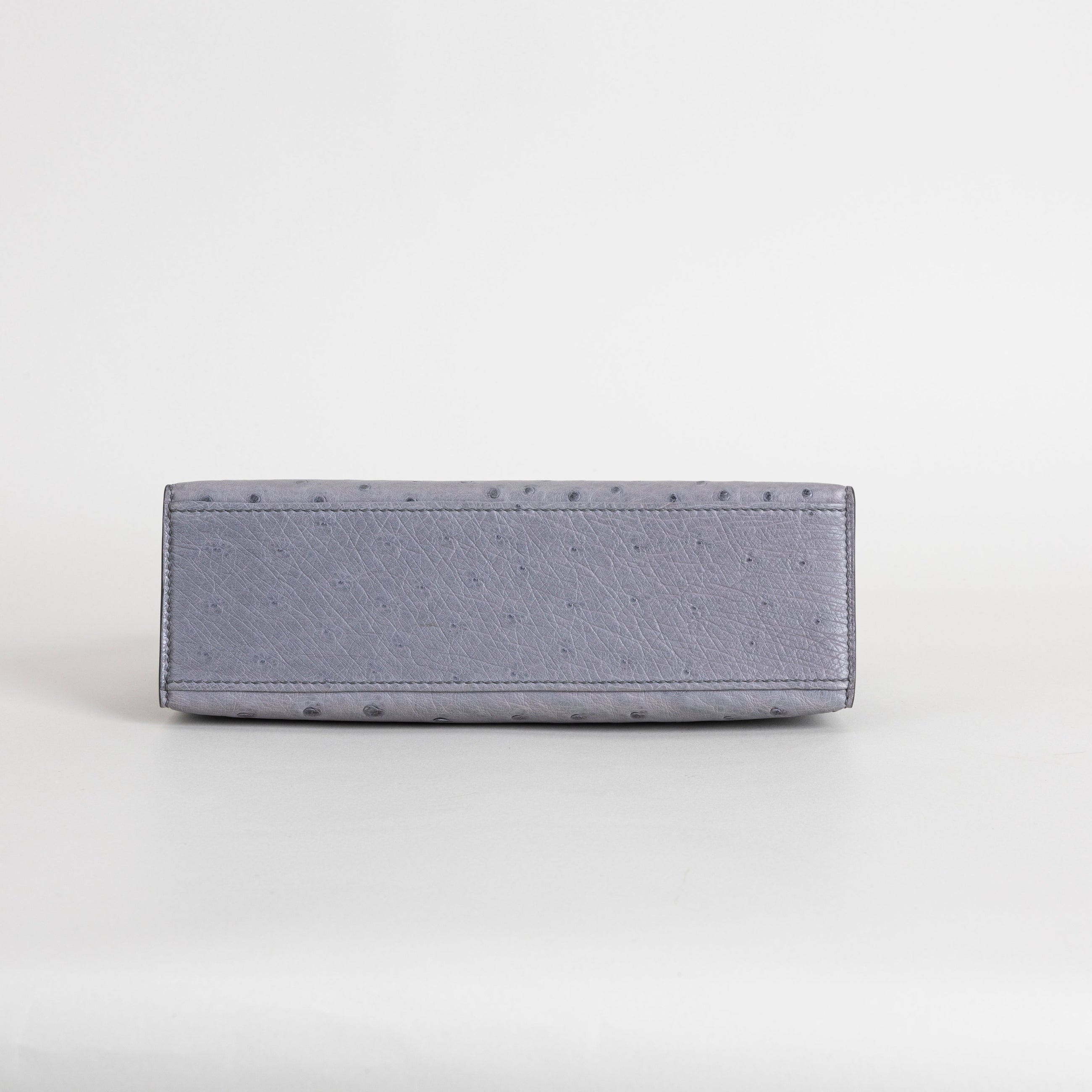 KELLY POCHETTE OSTRICH LEATHER GRIS AGATE WITH PALLADIUM HARDWARE (PHW)