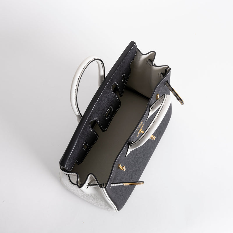 BIRKIN 25 TOGO LEATHER HORSESHOE STAMP (HSS) BI-COLOR NOIR (BLACK) & WHITE WITH GOLD HARDWARE (GHW)