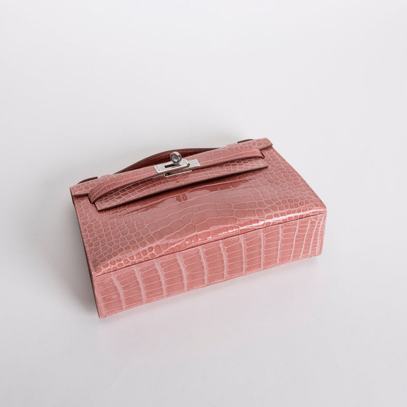 KELLY POCHETTE SHINY MISSISSIPPIENSIS ALLIGATOR LEATHER TERRE CUITE WITH PALLADIUM HARDWARE (PHW)