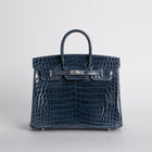 BIRKIN 25 SHINY NILOTICUS CROCODILE LEATHER BLEU TEMPETE WITH PALLADIUM HARDWARE (PHW)