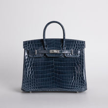 BIRKIN 25 SHINY NILOTICUS CROCODILE LEATHER BLEU TEMPETE WITH PALLADIUM HARDWARE (PHW)