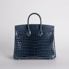 BIRKIN 25 SHINY NILOTICUS CROCODILE LEATHER BLEU TEMPETE WITH PALLADIUM HARDWARE (PHW)