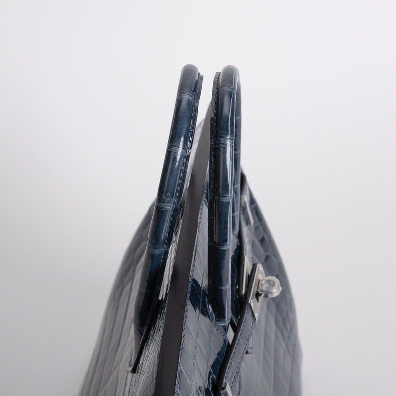 BIRKIN 25 SHINY NILOTICUS CROCODILE LEATHER BLEU TEMPETE WITH PALLADIUM HARDWARE (PHW)