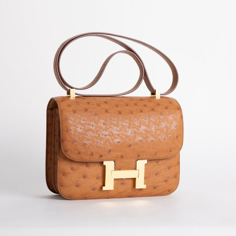 CONSTANCE 24 OSTRICH LEATHER COGNAC WITH GOLD HARDWARE (GHW)