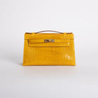 KELLY POCHETTE SHINY MISSISSIPPIENSIS ALLIGATOR LEATHER JAUNE AMBRE WITH GOLD HARDWARE (GHW)