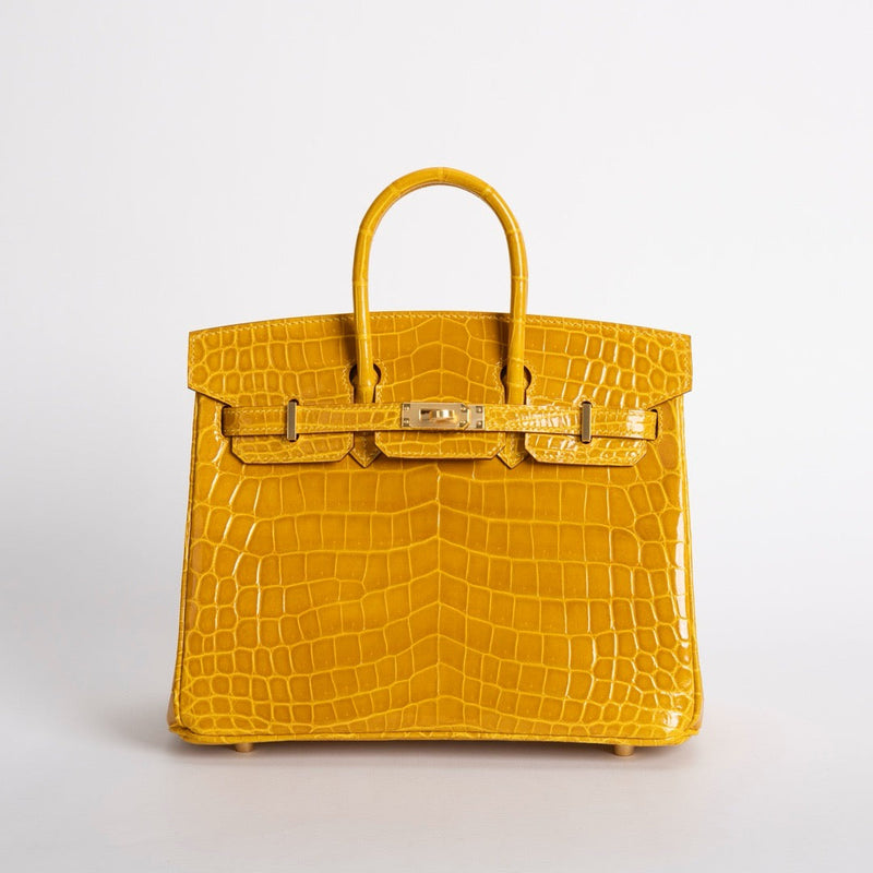 BIRKIN 25 SHINY NILOTICUS CROCODILE LEATHER JAUNE AMBRE WITH GOLD HARDWARE (GHW)