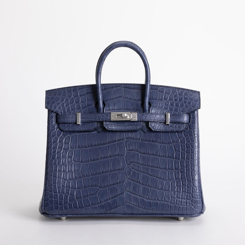 BIRKIN 25 MATTE MISSISSIPPIENSIS ALLIGATOR LEATHER BLEU DE MALTE WITH PALLADIUM HARDWARE (PHW)