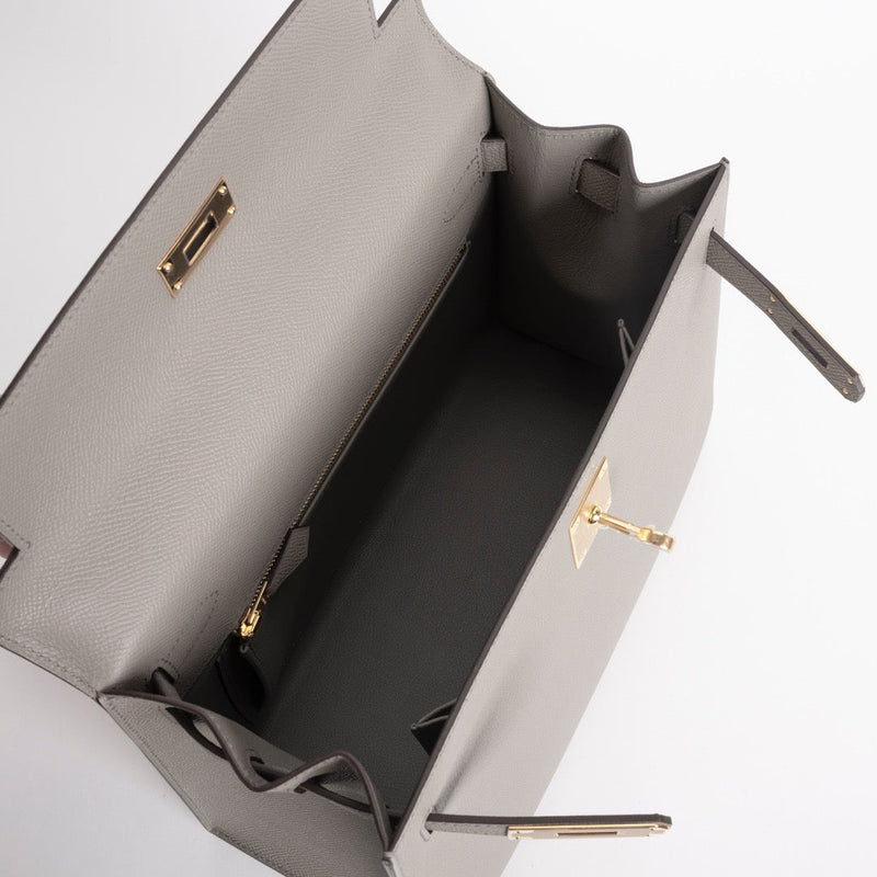 KELLY 28 EPSOM LEATHER GRIS ASPHALTE WITH GOLD HARDWARE (GHW)