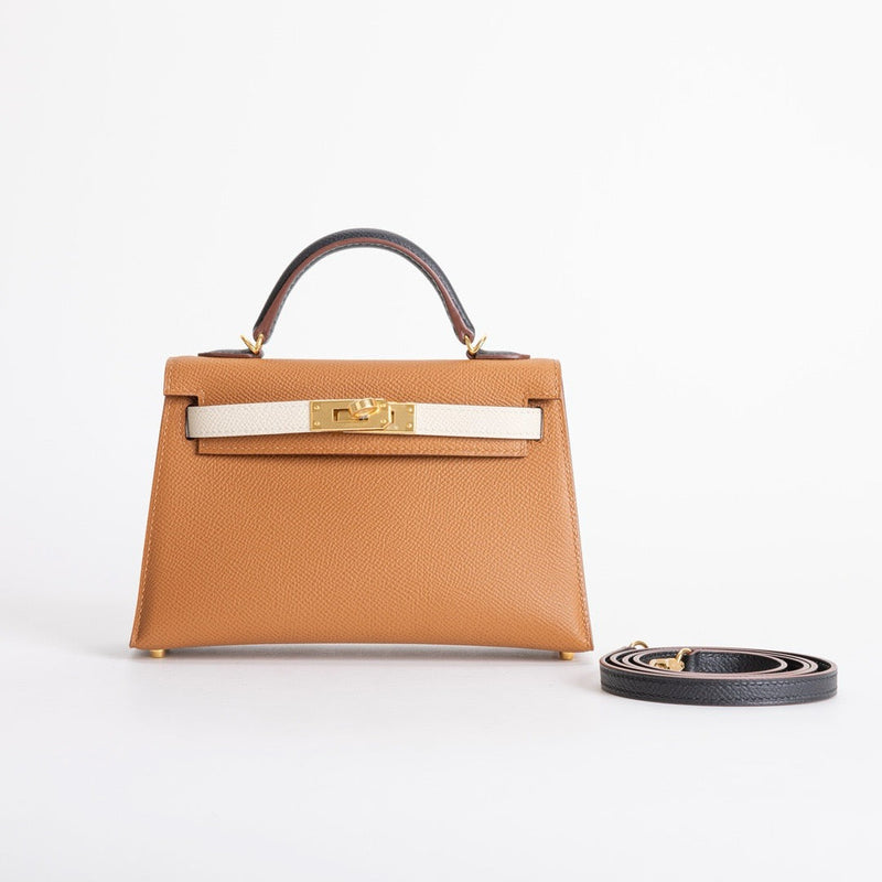 MINI KELLY II (20) EPSOM LEATHER HORSESHOE STAMP (HSS) GOLD & CRAIE & NOIR (BLACK) WITH GOLD HARDWARE (GHW)