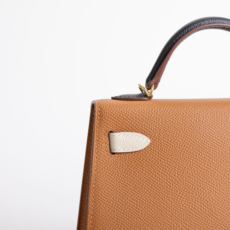 MINI KELLY II (20) EPSOM LEATHER HORSESHOE STAMP (HSS) GOLD & CRAIE & NOIR (BLACK) WITH GOLD HARDWARE (GHW)