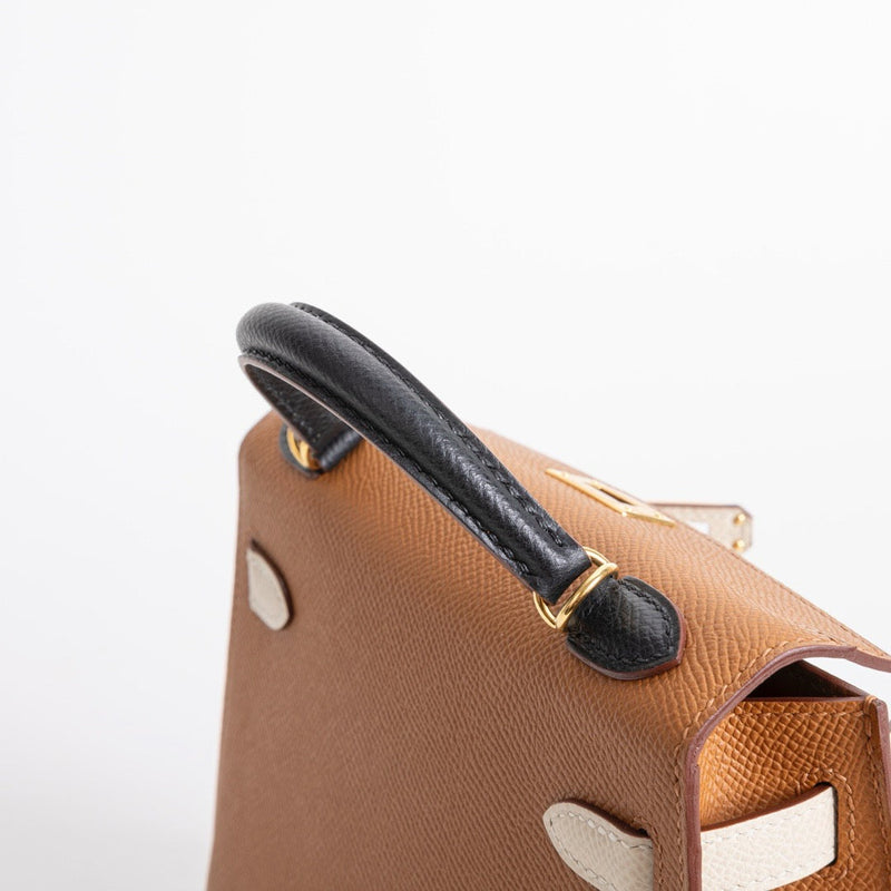MINI KELLY II (20) EPSOM LEATHER HORSESHOE STAMP (HSS) GOLD & CRAIE & NOIR (BLACK) WITH GOLD HARDWARE (GHW)
