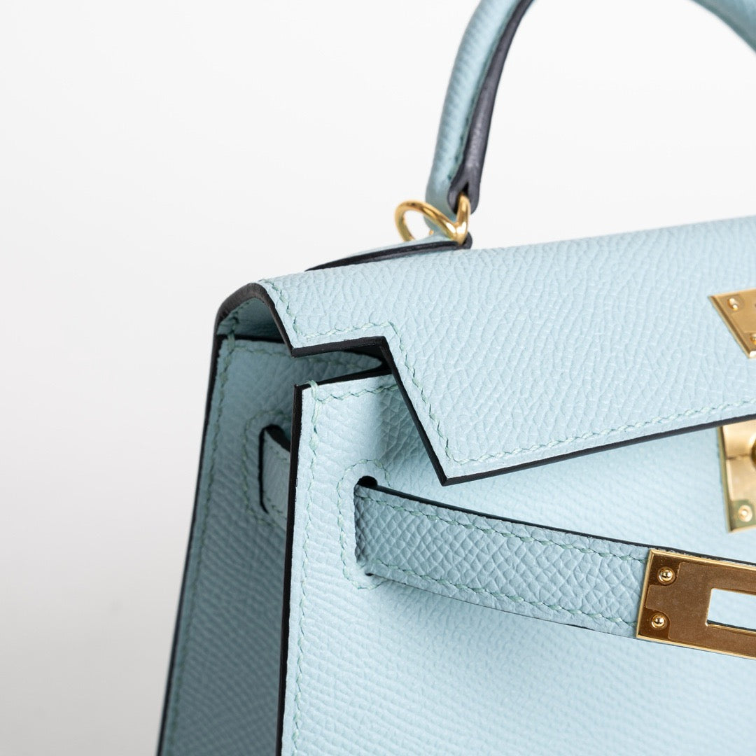 MINI KELLY II (20) EPSOM LEATHER BLEU ZEPHYR WITH GOLD HARDWARE (GHW)