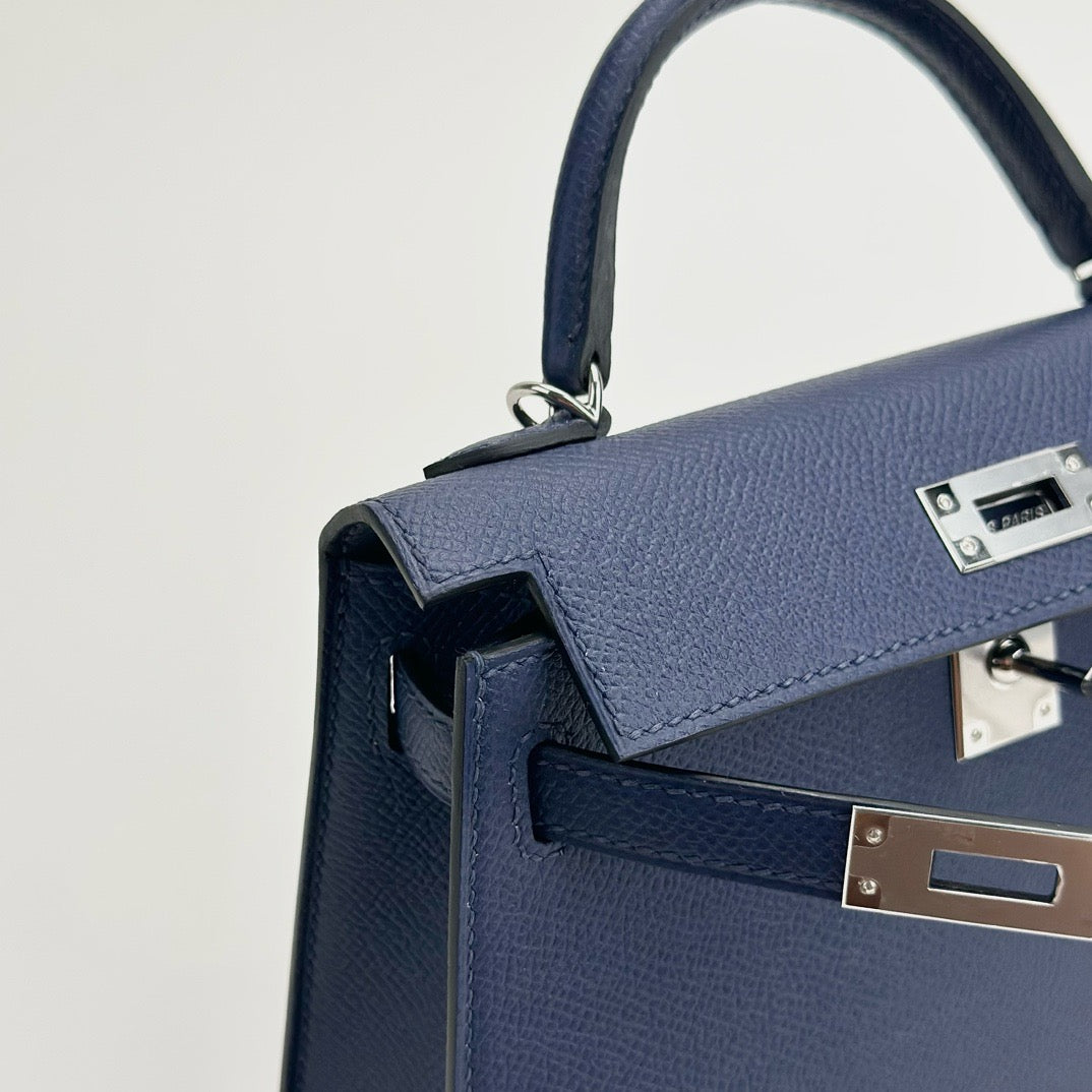 MINI KELLY II (20) EPSOM LEATHER BLEU SAPHIRE WITH PALLADIUM HARDWARE (PHW)