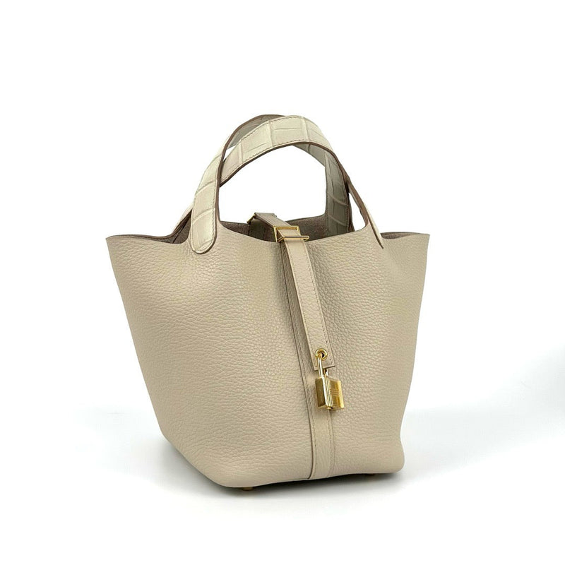 PICOTIN 18 TOUCH CLEMENCE LEATHER & MATTE MISSISSIPPIENSIS ALLIGATOR BETON WITH GOLD HARDWARE (GHW)
