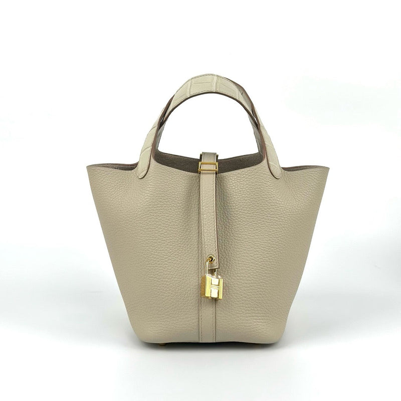 PICOTIN 18 TOUCH CLEMENCE LEATHER & MATTE MISSISSIPPIENSIS ALLIGATOR BETON WITH GOLD HARDWARE (GHW)