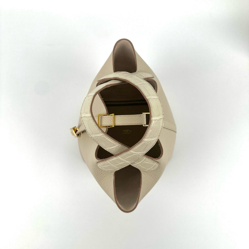 PICOTIN 18 TOUCH CLEMENCE LEATHER & MATTE MISSISSIPPIENSIS ALLIGATOR BETON WITH GOLD HARDWARE (GHW)