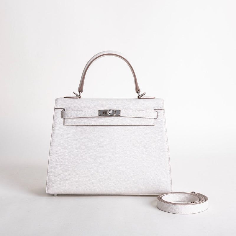 KELLY 25 EPSOM LEATHER GRIS PALE WITH PALLADIUM HARDWARE (PHW)