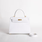 KELLY 25 EPSOM LEATHER WHITE WITH GOLD HARDWARE (GHW)