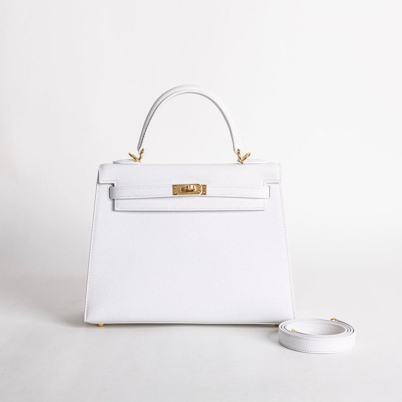 KELLY 25 EPSOM LEATHER WHITE WITH GOLD HARDWARE (GHW)