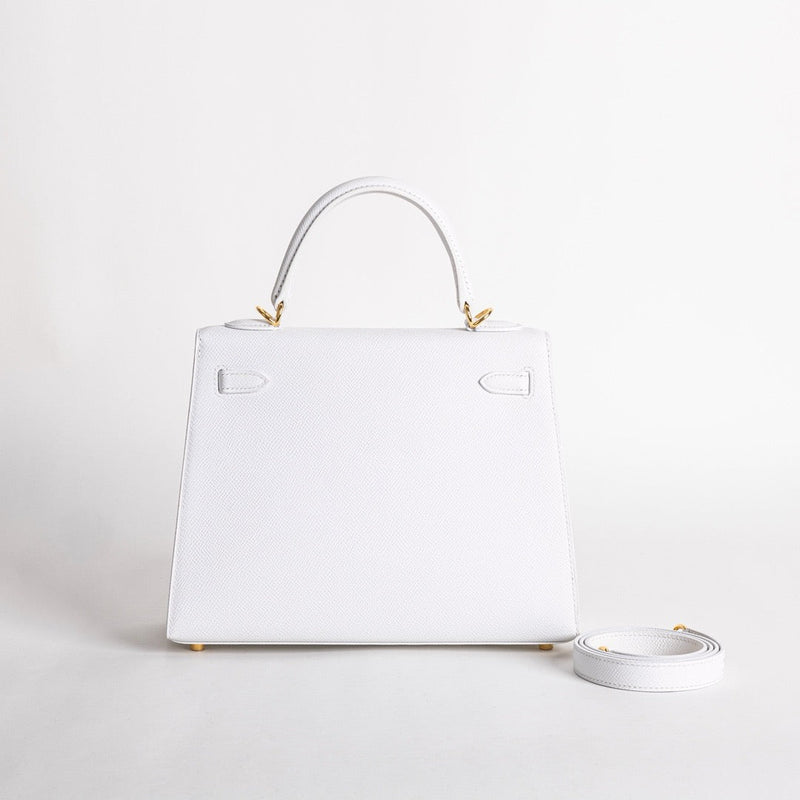 KELLY 25 EPSOM LEATHER WHITE WITH GOLD HARDWARE (GHW)