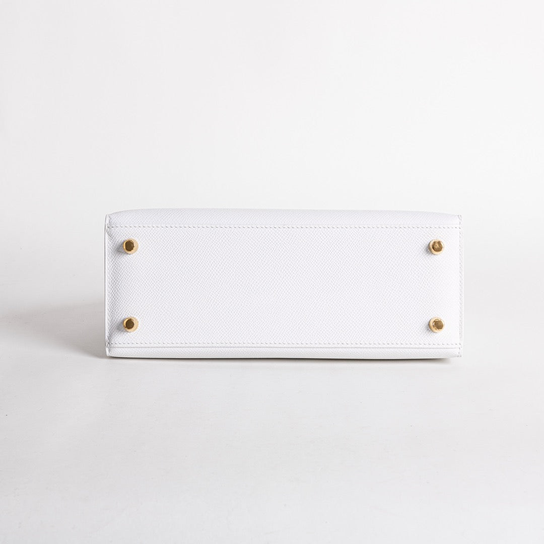 KELLY 25 EPSOM LEATHER WHITE WITH GOLD HARDWARE (GHW)