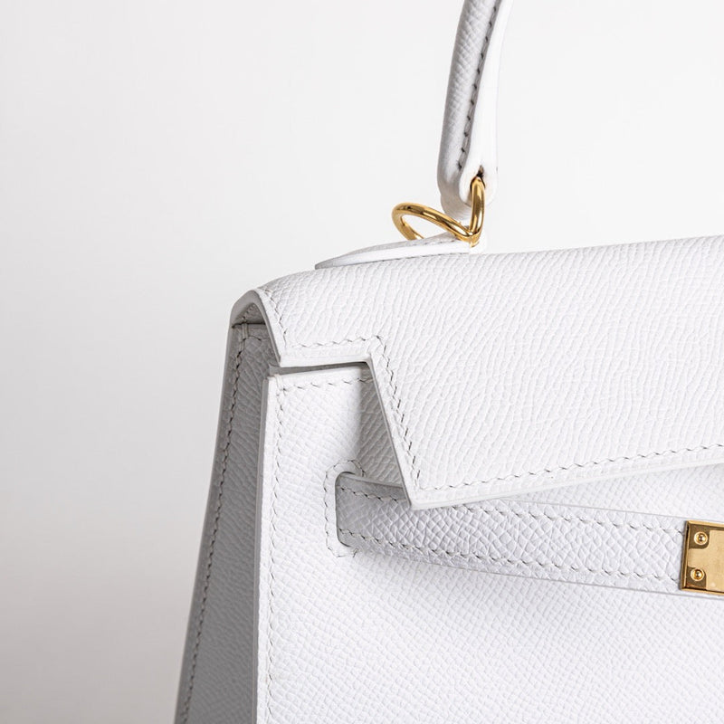 KELLY 25 EPSOM LEATHER WHITE WITH GOLD HARDWARE (GHW)