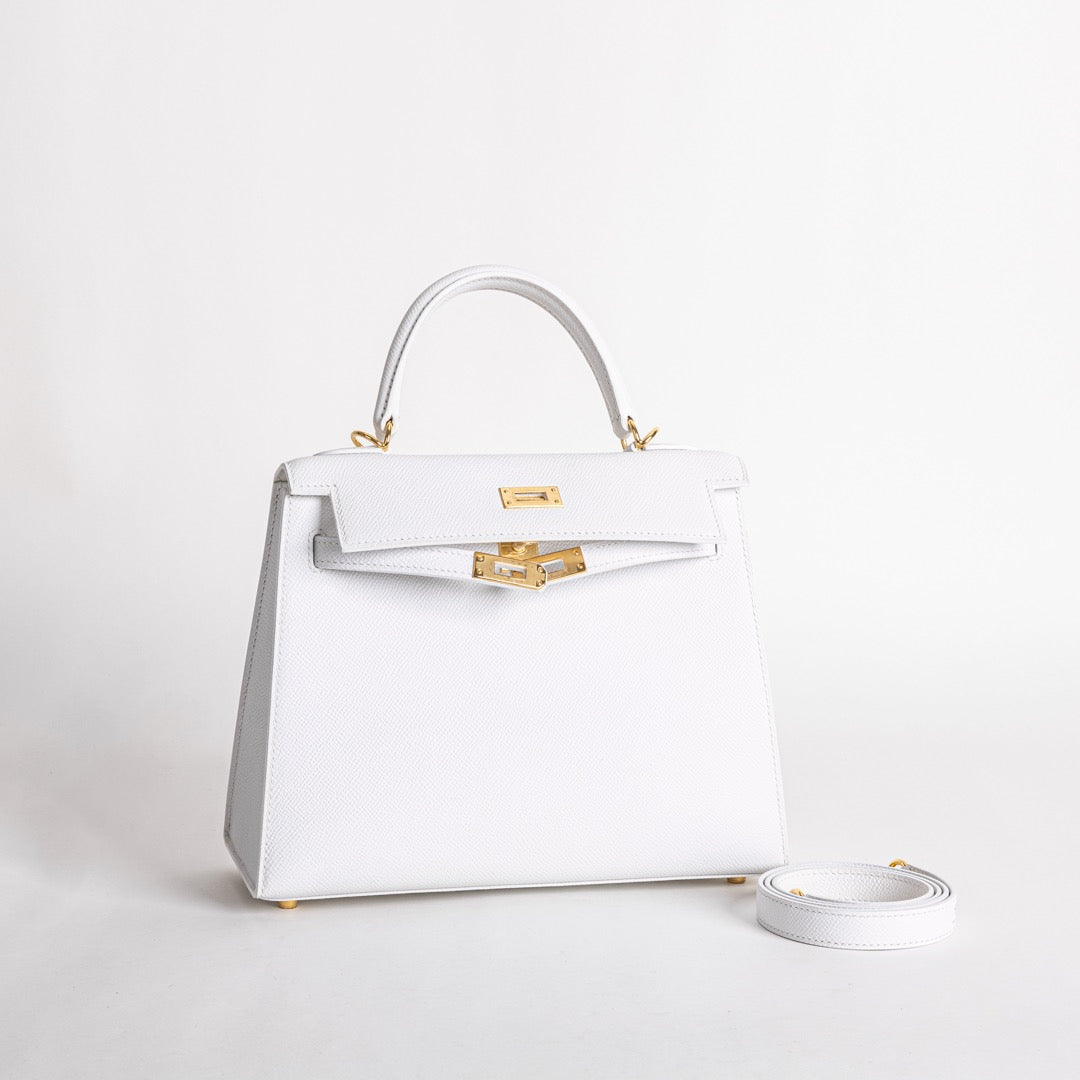KELLY 25 EPSOM LEATHER WHITE WITH GOLD HARDWARE (GHW)