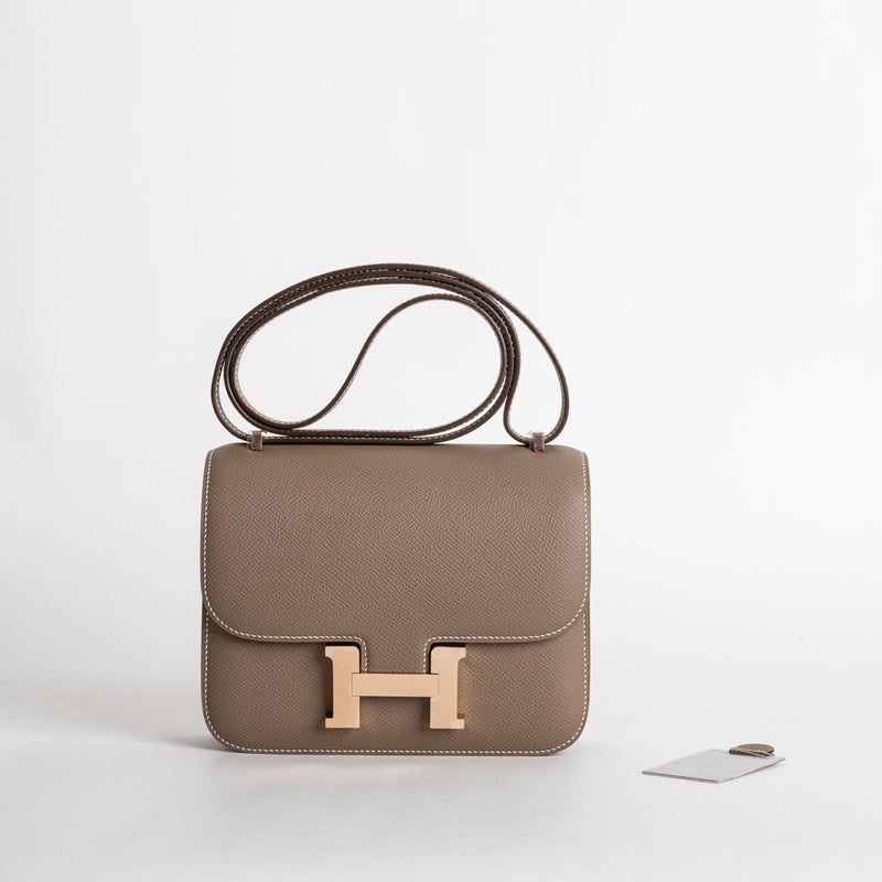CONSTANCE 18 (MINI) EPSOM LEATHER ETOUPE WITH ROSE GOLD HARDWARE (RGHW)
